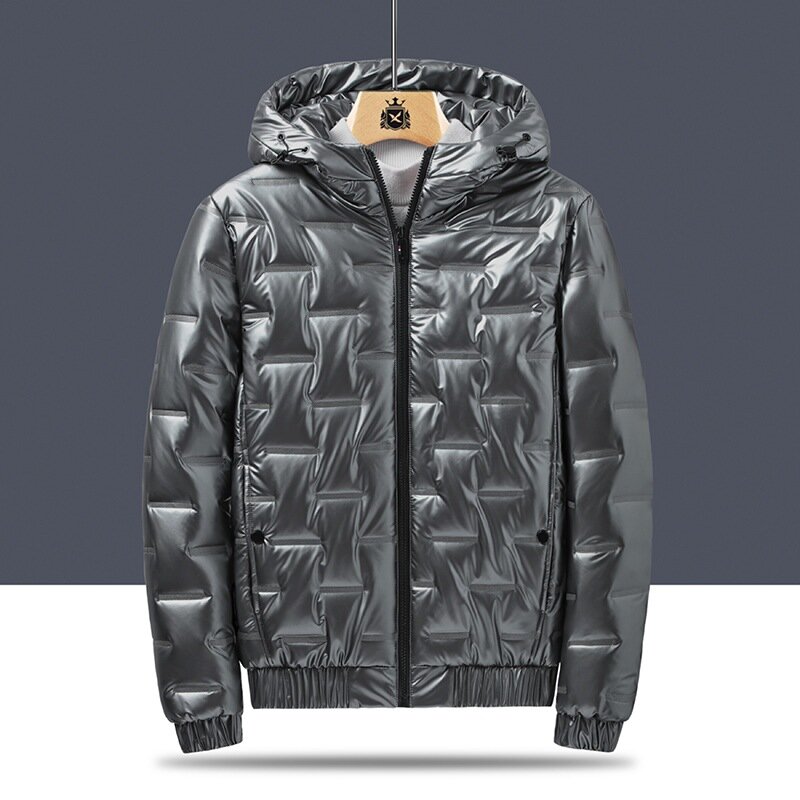 Manteau Parka à capuche pour homme, épais et décontracté, coupe-vent en duvet, couleur unie, chaud, à la mode, collection hiver 2021