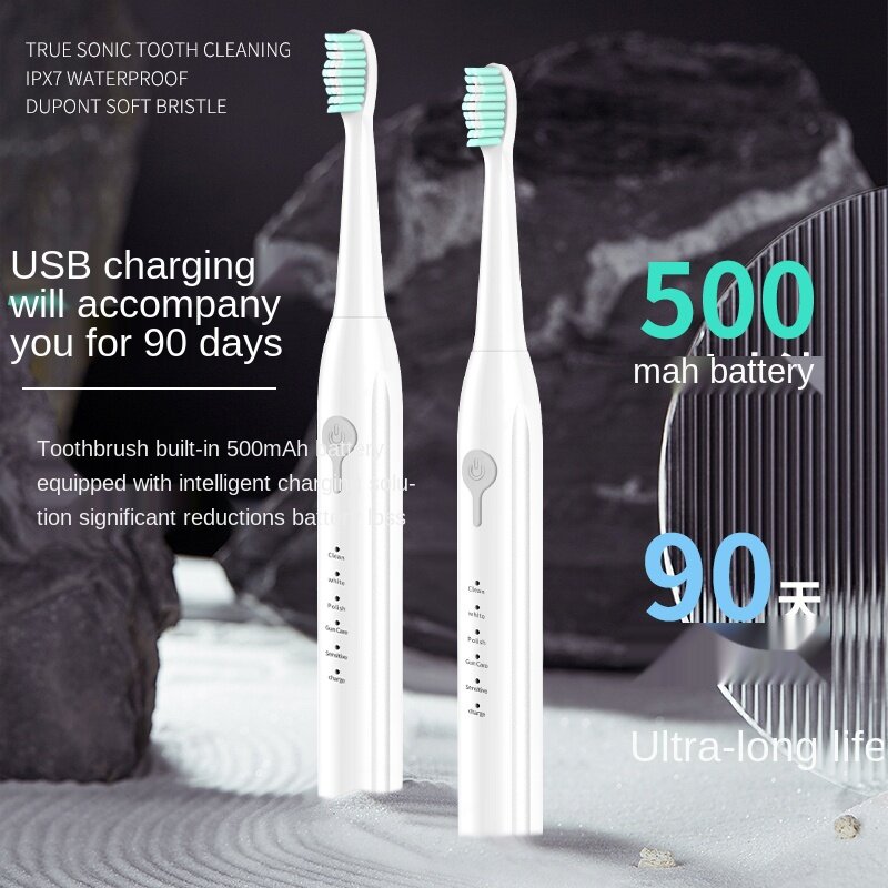 Javemay spazzolino elettrico sonico carica USB ricaricabile per adulti IPX7 spazzolino da denti elettronico impermeabile con 2 testine di ricambio