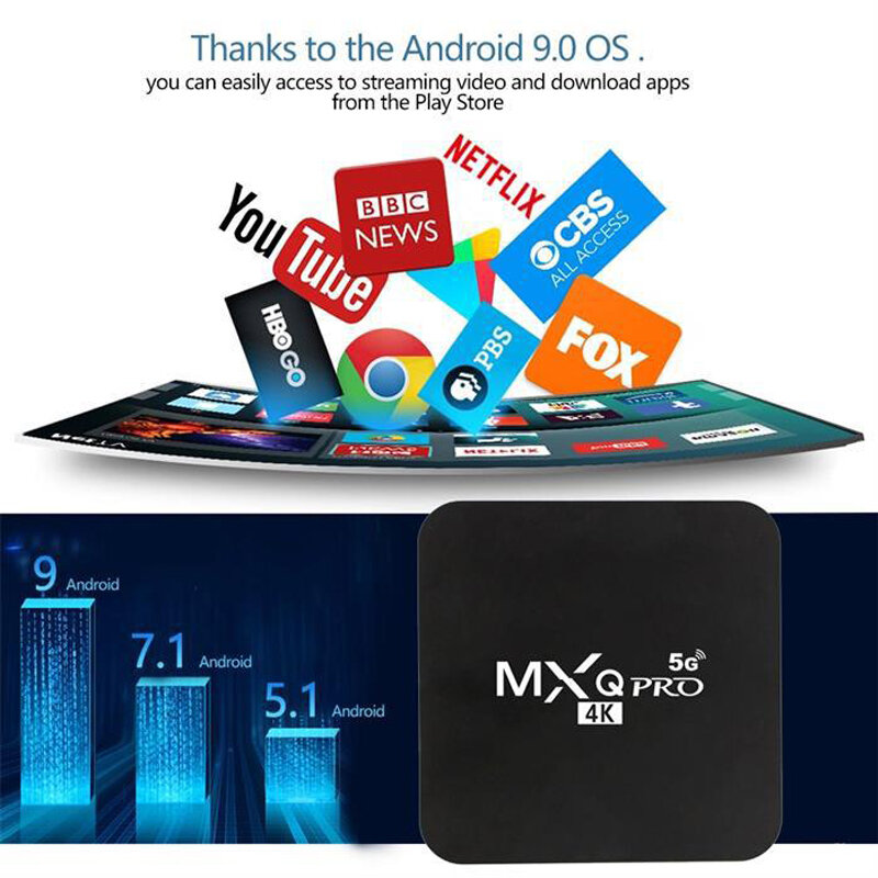 Boîtier Smart TV MXQ pro Android 7.1, RK3229, 10 bits @ 60pfs H.265, 4K, 2.4GHz/5GHz, WIFI, Youtube, lecteur multimédia