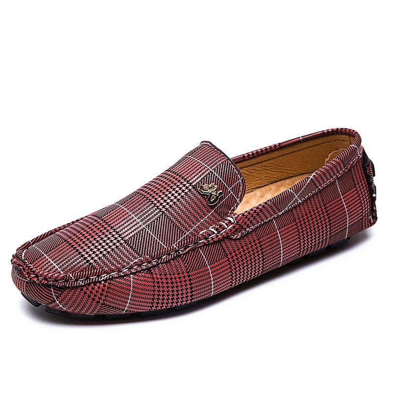 Mocasines De diseñador De lujo para Hombre, Zapatos planos sin cordones, De cuero, informales, color rojo, para adultos