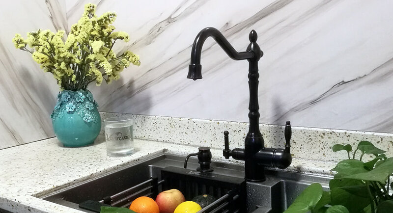 VOURUNA Oil Rubbed Bronze 3 Way Kitchen Faucet RO Drinking Water Filtration Tap Vintage Tri Flow Sink Mixer ORB