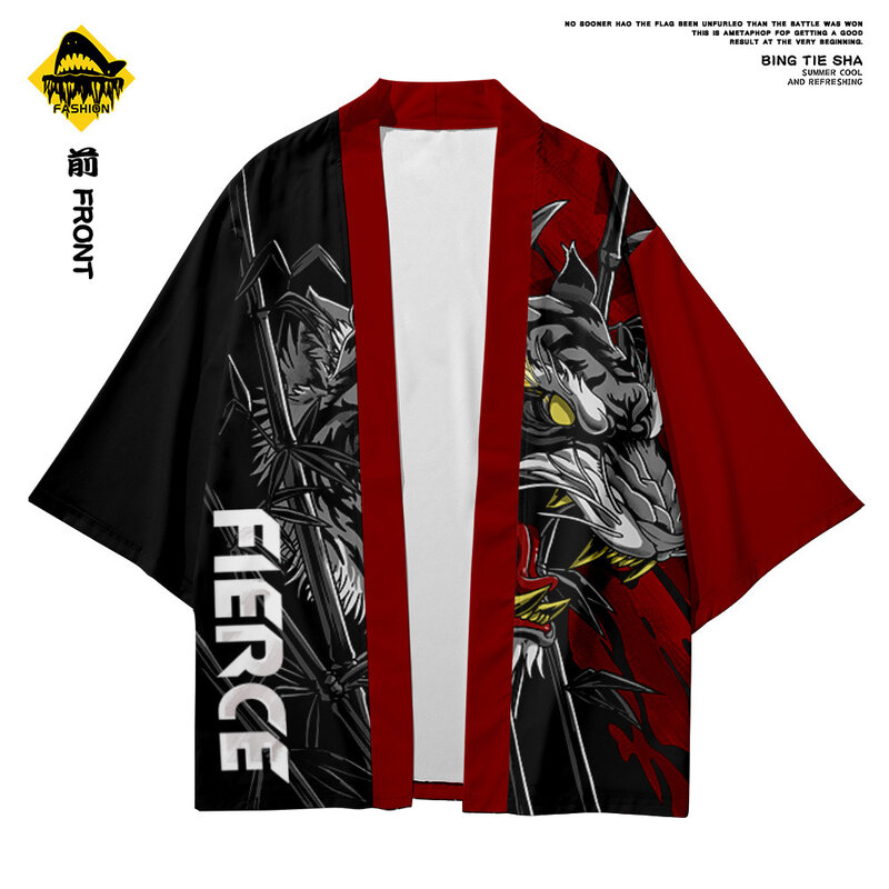 Японский винтажный брикет, мужской традиционный кардиган хаори в стиле Харадзюку, уличная одежда, кардиган с принтом самурайского тигра, юк...