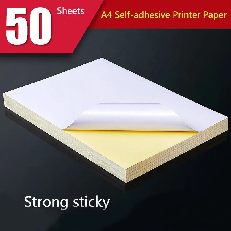50 매 A4 레이저 잉크젯 프린터 복사기 공예 용지 흰색 자체 접착 스티커 라벨 무광택 표면 용지 시트