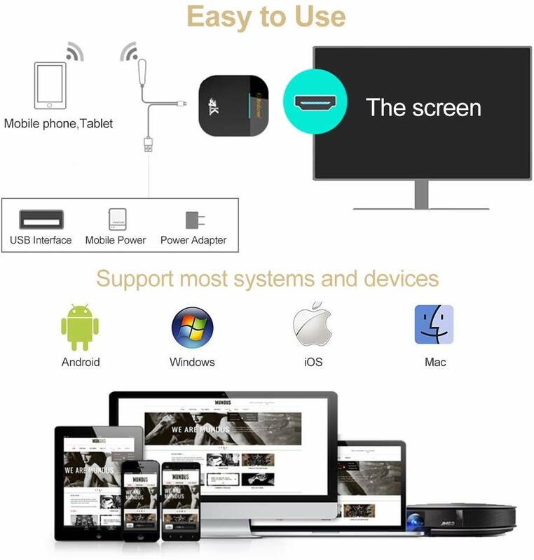 Receptor de pantalla WiFi para TV, Dongle compatible con anycast Miracast DLNA Airplay, 1080P, compatible con Windows, Android e iOS