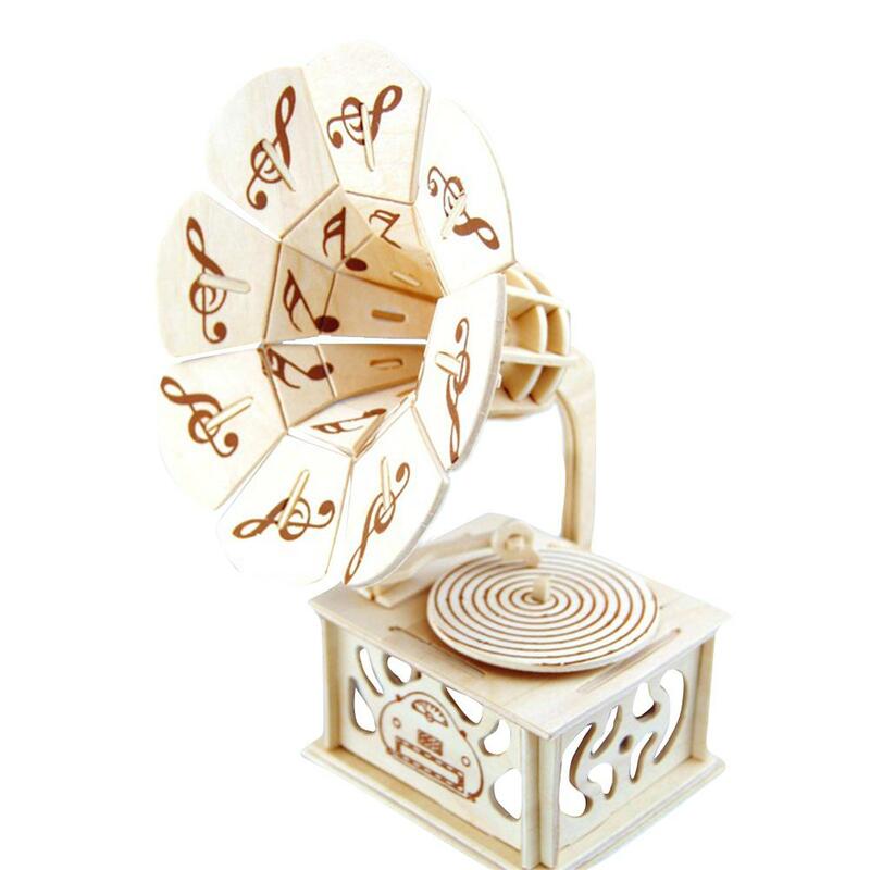 Caja de música Kuulee DIY gramófono fonógrafo caja de música creativo Manual juguete Diy montado fonógrafo caja de música
