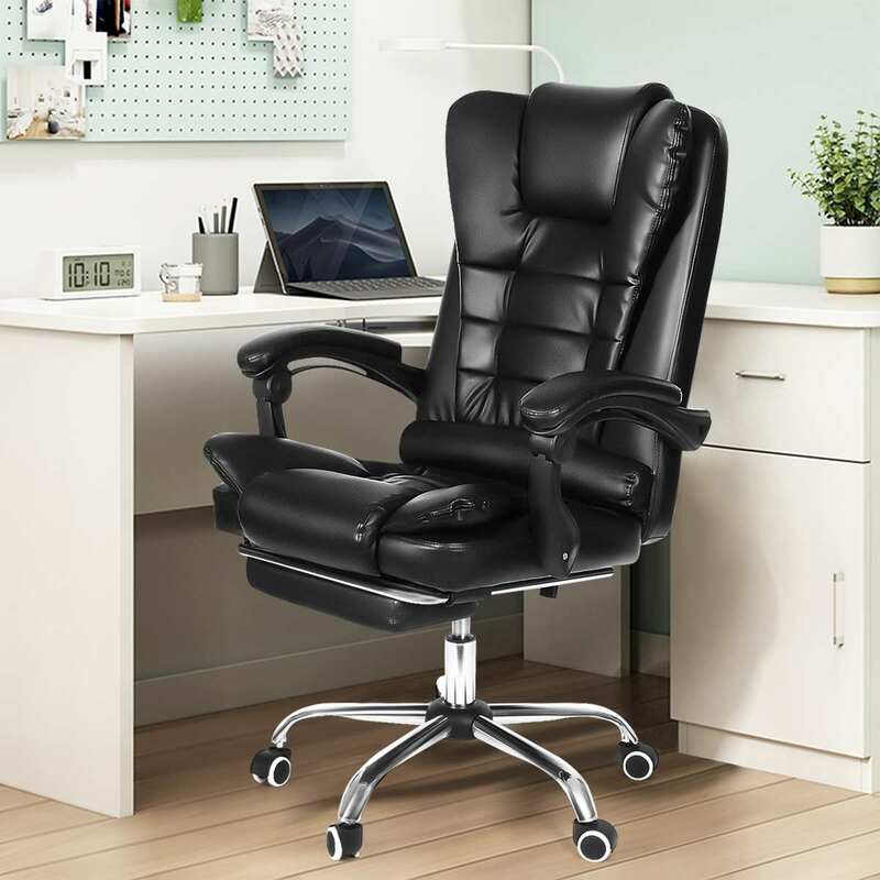 เก้าอี้คอมพิวเตอร์สำนักงานErgonomicปรับหมุนPUหนังGamingเก้าอี้พร้อมที่วางเท้าคอมพิวเตอร์ยกเก้าอี้...
