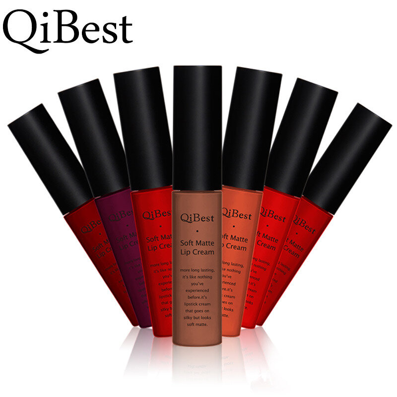 Marca qibest 34 colores a prueba de agua labial mate nude Lipkit pigmento rojo oscuro negro brillo de labios de larga duración maquillaje de las mujeres brillo de labios