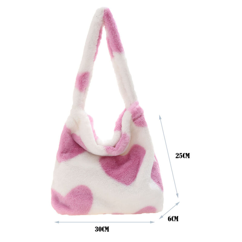 Women's Bag Plush Leopard Love Heart Pattern Underarm Shoulder Bag Autumn Winter Ladies Large Capacity  Shopper Tote Handbags