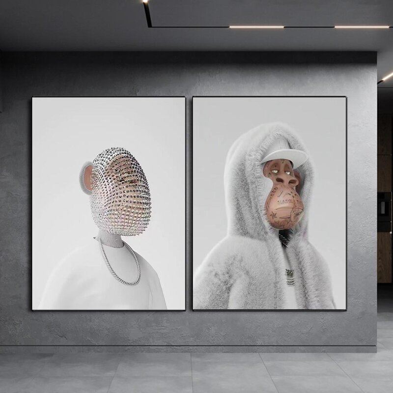 현대 미술 동물 캔버스 회화 패션 재미 있은 원숭이 포스터 사무실 벽화 거실 침실 홈 인테리어 벽화