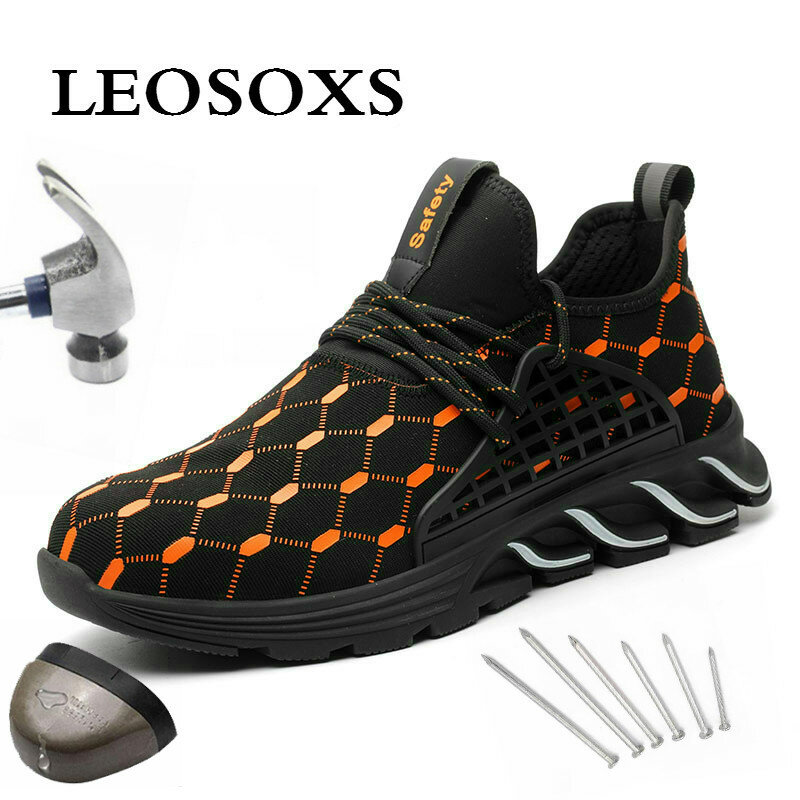 Leoxose Men Summer Breathable Boots Working Steel Toe Anti-Smashing Safety Work Sneakers Work Comfort Safety Construction Shoes