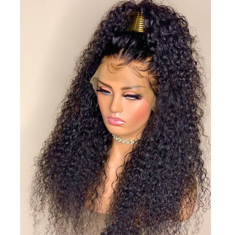 26Inch 180%Density Long Kinky Curly Synthetic Lace Front Wig For Women With Baby Hair Heat Resistant Fiber Hair Daily Wear Wigs
