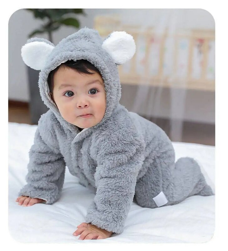 Pink White Brown Gray Newborn Baby Romper 2019 Autumn Winter Warm Fleece Infant Boy Girls Jumpsuit Pajamas Clothes