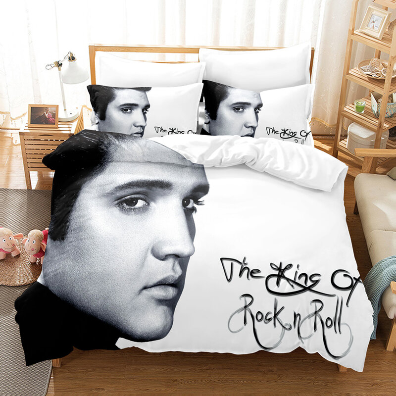 3D Elvis Presley ชุดผ้านวมชุด Full Queen King ผ้าปูที่นอนผ้าลินินผ้าลินิน