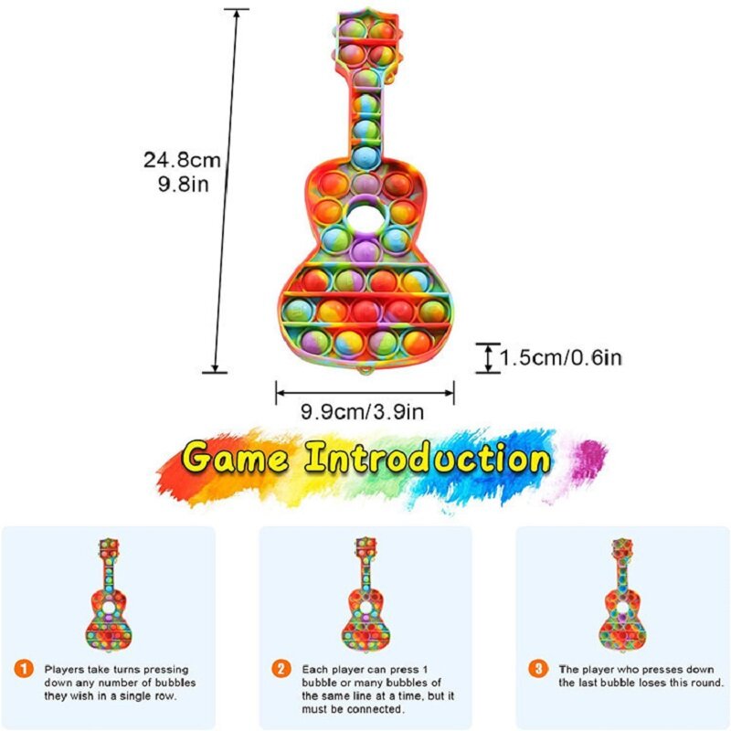 Guitarra fidget reliver estresse brinquedos arco-íris empurrar bolha anti-stress simples dimple brinquedos para adultos e crianças para aliviar o autismo