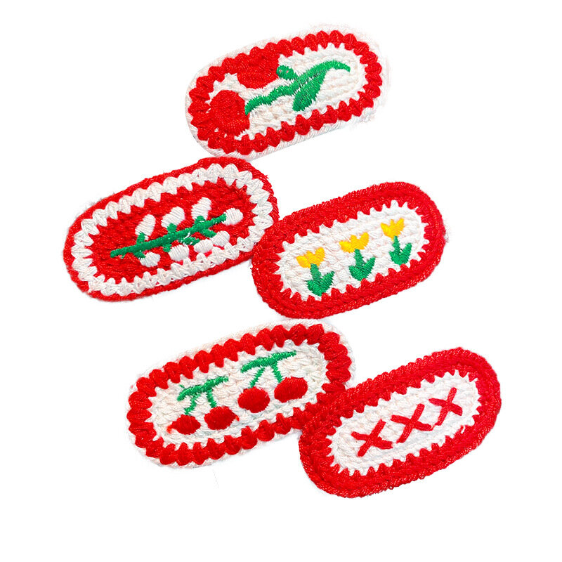 Horquilla tejida a mano para mujer, horquilla de lana roja de Corea, pinza lateral pequeña, accesorios para el cabello de niña de flores rojas