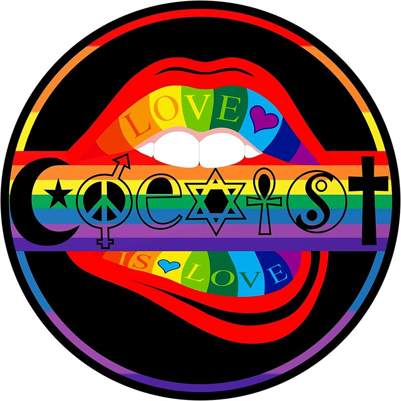 CMCT Coexist LGBT Lip-Love Is Love Rainbow Kualitas Tinggi 3X3 "Bundar | Stiker Anti Air Jendela Otomatis Bumper Mobil 15Cm
