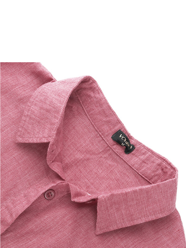 Vonda blusa feminina com gola redonda, camiseta botões meia manga plissada social