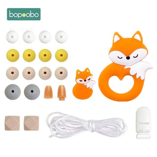 Bopoobo 1Set Silicone Beads Food Grade Baby Teething Wooden Rodent BPA Free DIY Accessories Pacifier Chain Clips Baby Teether