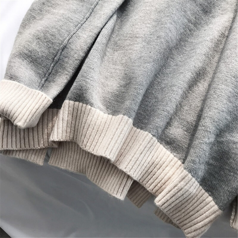 Sweater Wanita Longgar Pullover Musim Dingin Tebal Hangat Atasan Rajut Leher Tinggi Warna Blok Lembut Jumper Rajutan Besar Turtleneck Besar