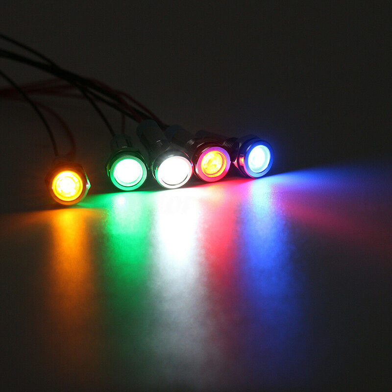 Luz indicadora de advertencia de Metal IP67, resistente al agua, 6mm, lámpara para señal de piloto duradera 12V, rojo, amarillo, azul, verde, blanco