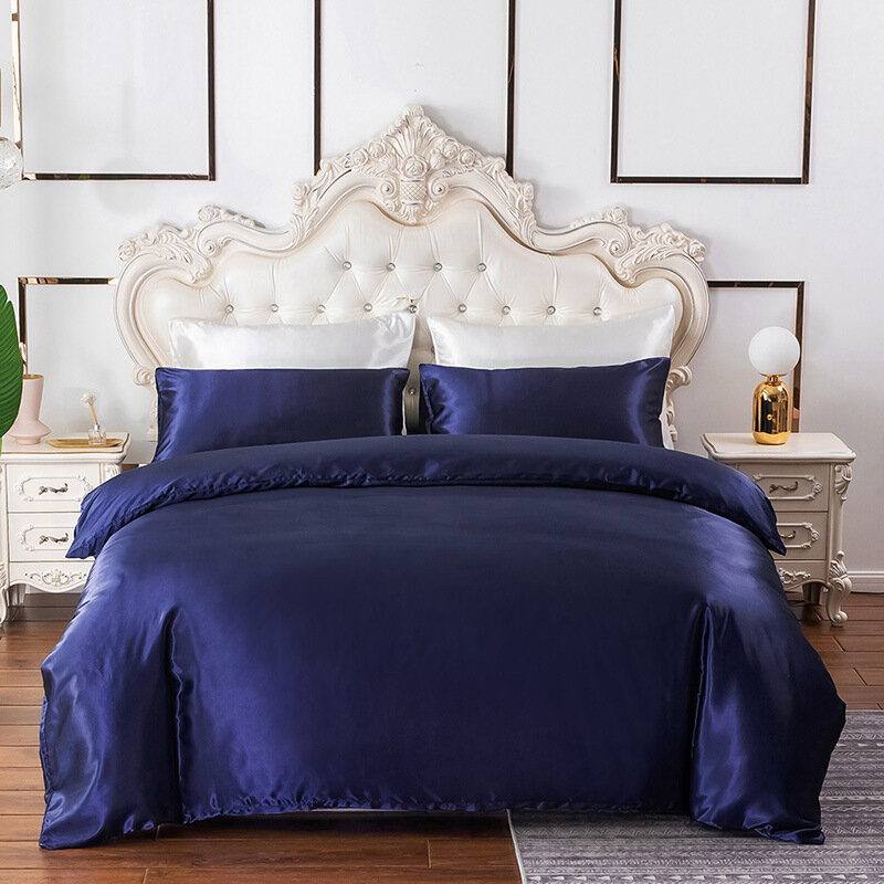 Color puro lavado juego de ropa de cama de seda sábana de cama de lujo de seda de imitación cómodo en verano Set doble para cama CN (origen)