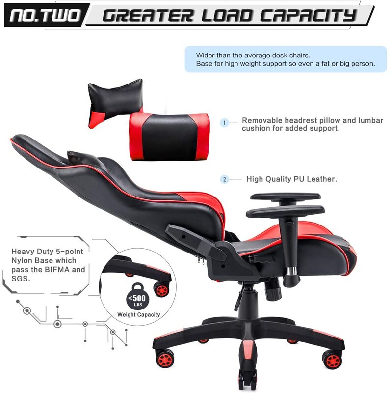 EHOMEBUY High Back Gaming Chair PU Leather 180 Degree Adjustable Swivel Gaming Chairs Ergonomic Recliner Office Gamer Chair