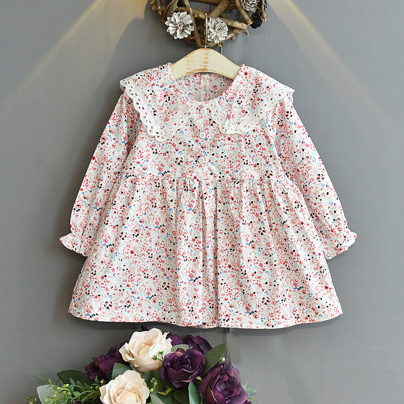 Primavera e outono roupas da menina do bebê moda de manga comprida princesa vestido floral vestidos vestido floral das crianças roupas de outono