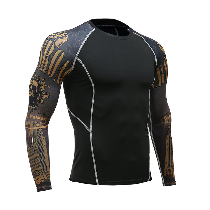 Camisa de esportes de compressão de secagem rápida camisa masculina de fitness em execução mma ginásios t-shirts collants rashguard