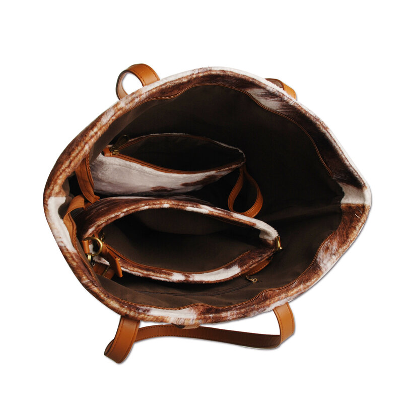 Conjunto de bolsos de mano 3 en 1 para mujer, bolsas de hombro de ante de piel de vaca, bolso grande con cremallera, bolso de mano personalizado, DOM112-1839