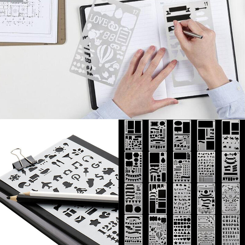 12/20 stücke Stencil Set Kunststoff Planer DIY Zeichnung Vorlage Tagebuch Planer Journal Notebook Tagebuch Sammelalbum