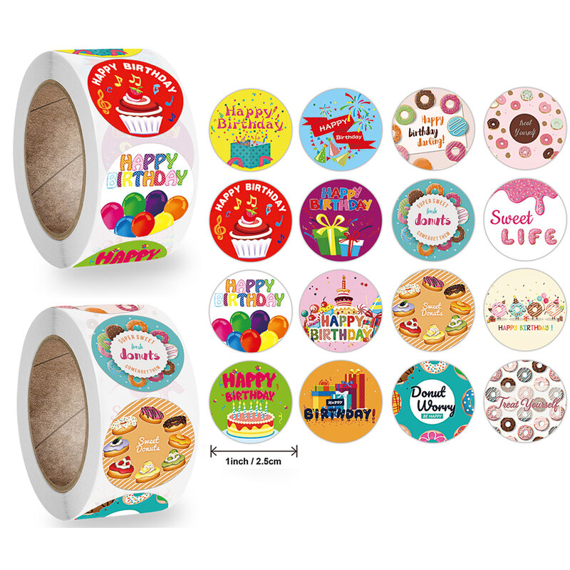 500 Buah Stiker Selamat Ulang Tahun Lucu 2.5Cm Hadiah Pesta Ulang Tahun Anak-anak Dekorasi Penyegelan Label Kartu Ucapan