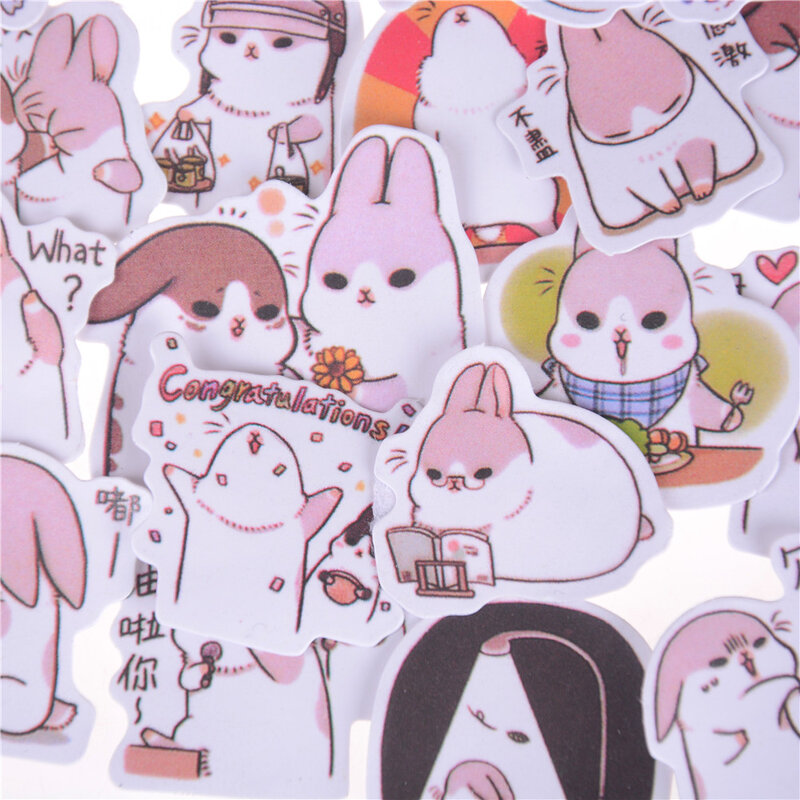 40 Buah/Bungkus Kawaii Gemuk Kelinci Seri Sticker Pack Deco Packing Stiker Sekolah Office Supplies
