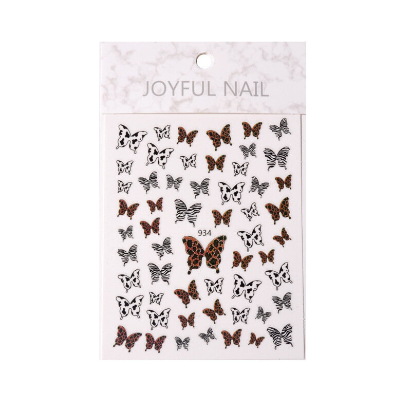 10Pcs 3D Leopard Butterfly Print Nail Art Stickers Boho Style Brown Butterfly Pattern Nail Decals Adhesive Manicure Decal