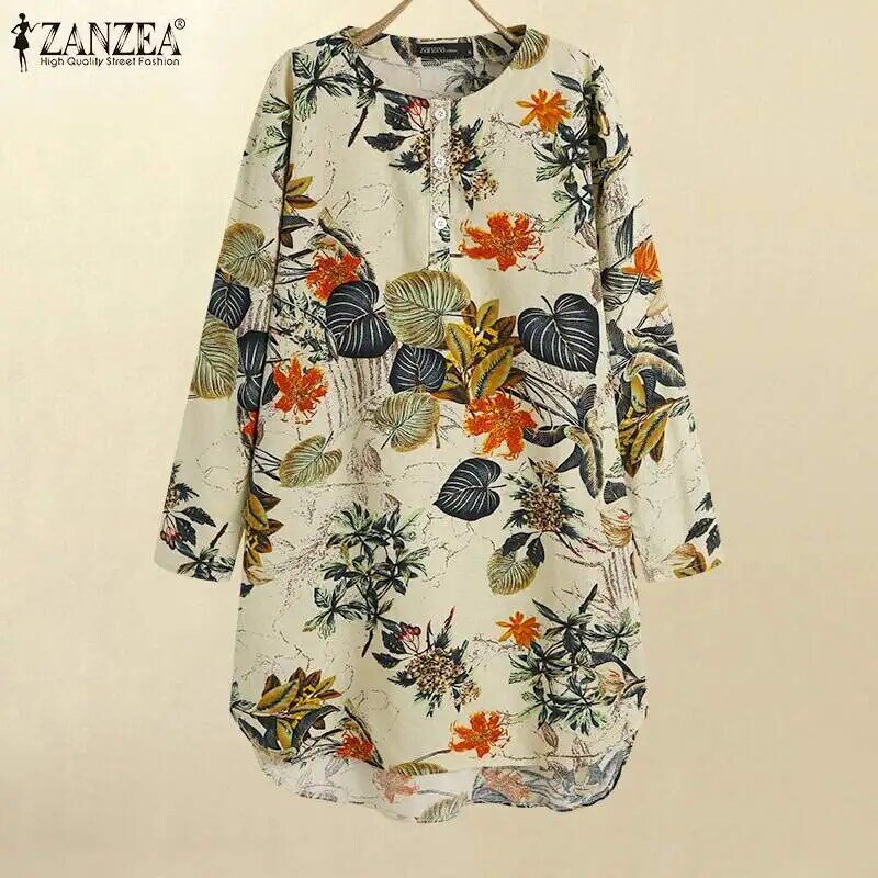 ZANZEA – Robe mi-longue imprimée style bohémien pour femmes, tenue courte irrégulière, Vintage, manches longues, à la mode, automne 2021