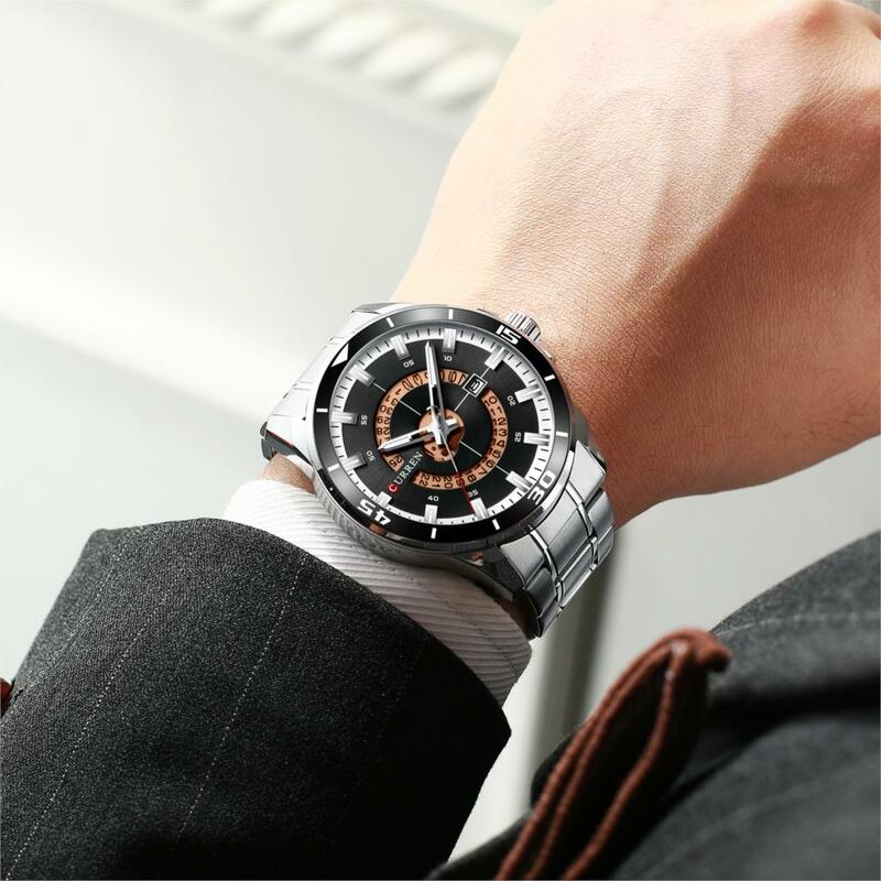 Curren-relógio de pulso de quartzo, modelo esportivo para homens, aço inoxidável