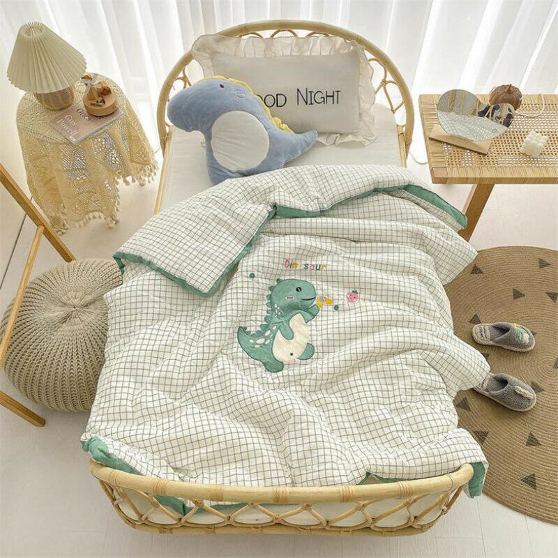 Couverture de couchage en coton pour enfants, avec broderie, après-shampoing, pour la sieste, chaude pour bébé, quatre saisons