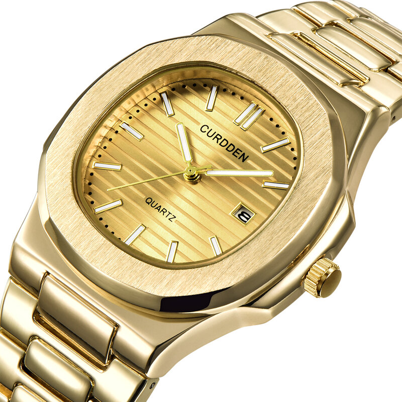 Złote zegarki męskie luksusowy Design biznes kwarcowy zegarek mężczyźni wodoodporna stal nierdzewna godzina analogowy zegarek sportowy dla mężczyzn zegar