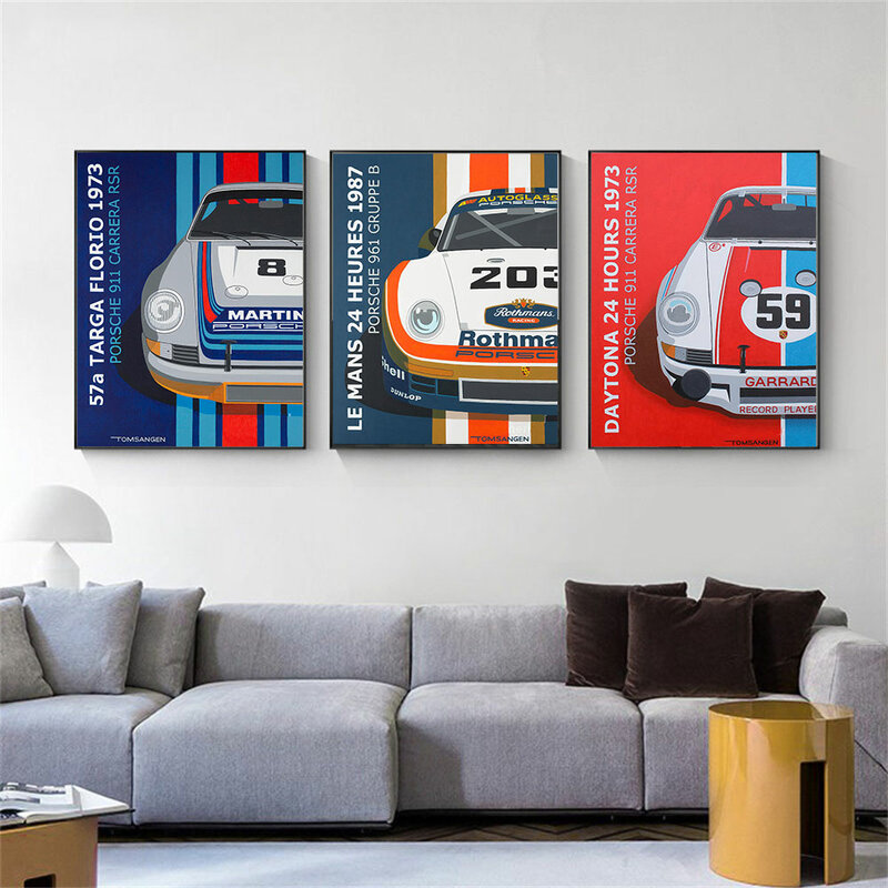 Affiche de voiture de course sur toile imprimée Le Mans 24h, 917 KH golfe 911 Carrera RSR 961, décor de maison, image d'art mural pour salon