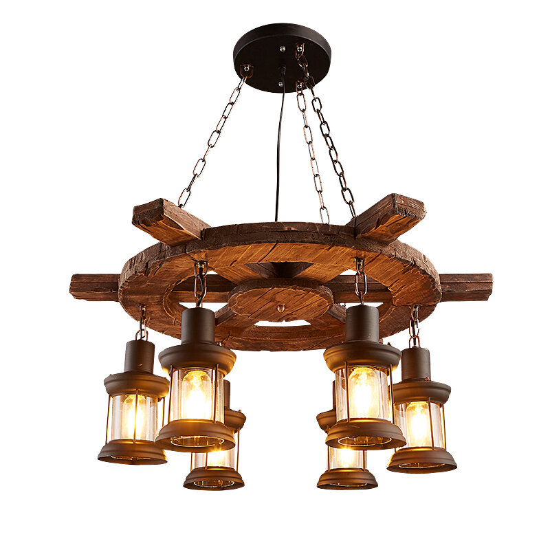 Lampada a sospensione Vintage lampada in legno retrò paralume per nave lampada industriale per bar caffetteria ristorante decorazione sospensione Lamparas
