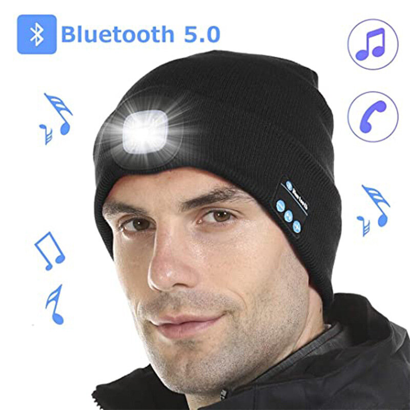 Mùa Đông Bluetooth USB Bò Led Không Dây Sạc Tai Nghe Nhạc Chạy Bộ Ngoài Trời Ấm Đan Trượt Tuyết Nón Tai Nghe Chụp Tai Nắp