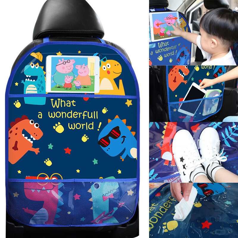 Baby Anti-Kick Pad Cartoon Car Seat Back Hanging Pad Mat Protect Cover Children Kids Waterproof Keep Clean Organizer Storage Bag