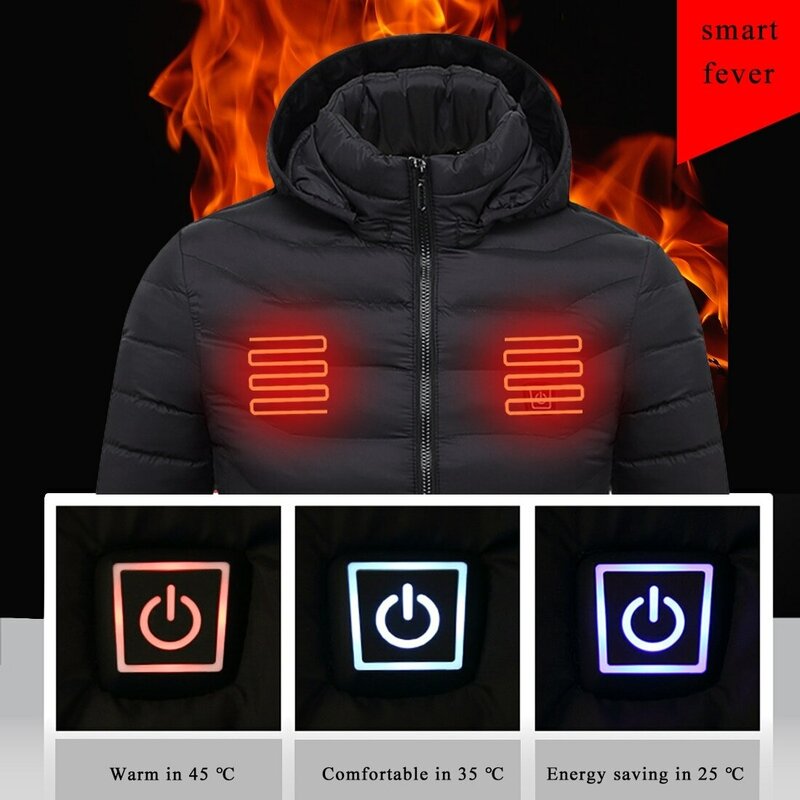 Livraison directe vestes chauffantes en coton chaud hiver hommes femmes Cothing USB chauffage électrique à capuche veste thermique manteau livraison rapide