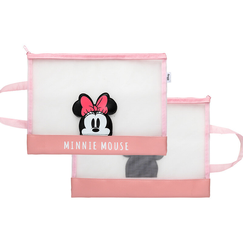 Disney Mickey Minnie สำนักงานวัฒนธรรมและการศึกษา Lattice Zipper ดินสอโฟลเดอร์ข้อมูลนักเรียนกระเป๋า A4 Portfolio
