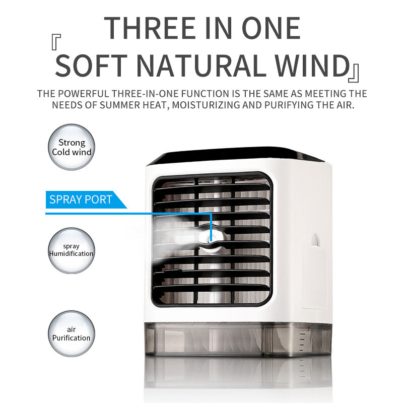 Miniแบบพกพา 3IN1 Air Conditioner 7 สีLED Conditioning Humidifierเครื่องฟอกอากาศDesktop Air Coolerแบบพกพา + รีโมทคอนโทรล