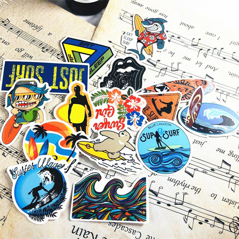 10/30/50 pcs Surf Beach Hawaii Time Stickers Skateboard Laptop Motorcycle Luggage Phone Guitar DIY Waterproof Sticker Decals
