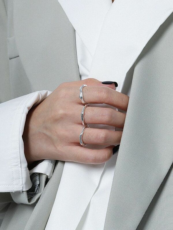 S'STEEL de Plata de Ley 925 diseño plateado Irregular textura anillos abiertos establece para las mujeres es coreano anillo estética 2021 delicado de moda de la joyería