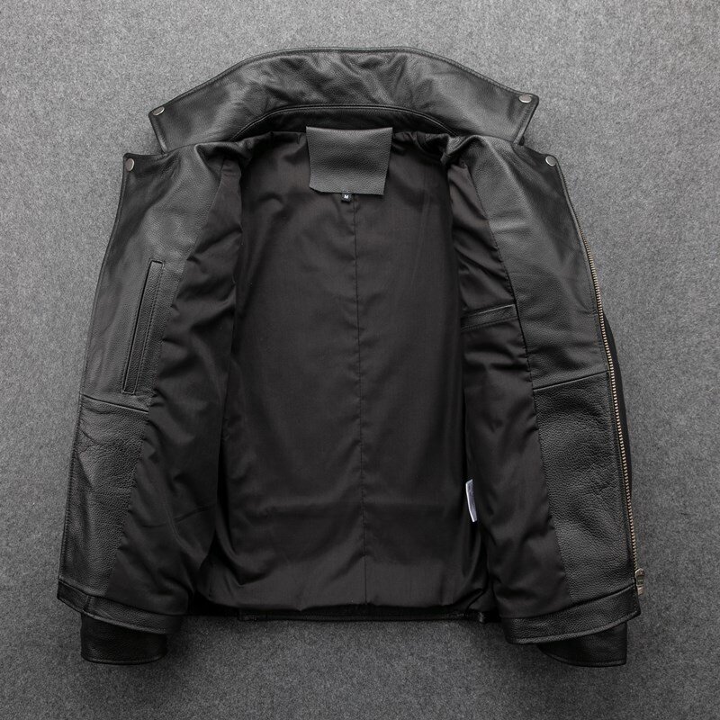 GU.SEEMIO Classical Motorcycle Jackets Men Leather Jacket 100% Natural Calf Skin Thick Motor Jacket Winter Cowhide Coat