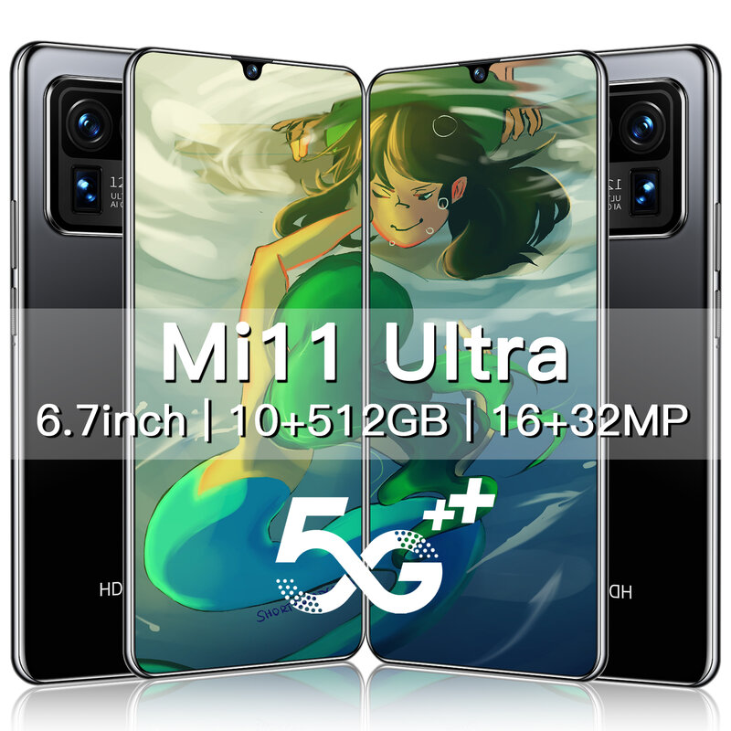 Смартфон мобильный телефон Mi11 Ultra 5G, MTK6889, 6800 мАч, экран 6,7 дюйма, 16 ГБ 512 ГБ, 10 ядер, 4G LTE