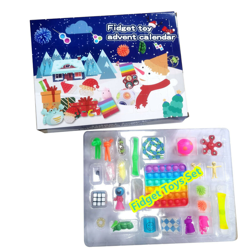 Mainan Fidget Paket Kalender Advent Natal 24 Hari Alat Mainan Anti Stres Mainan Figet Penghilang Stres Kotak Buta Hadiah Natal untuk Anak-anak