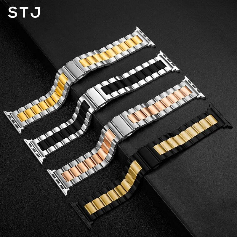 Stj 브랜드 스테인레스 스틸 스트랩 애플 시계 밴드 시리즈 3/2/1 38mm 42mm 금속 스포츠 시계 밴드 iwatch 시리즈 4 40mm 44mm